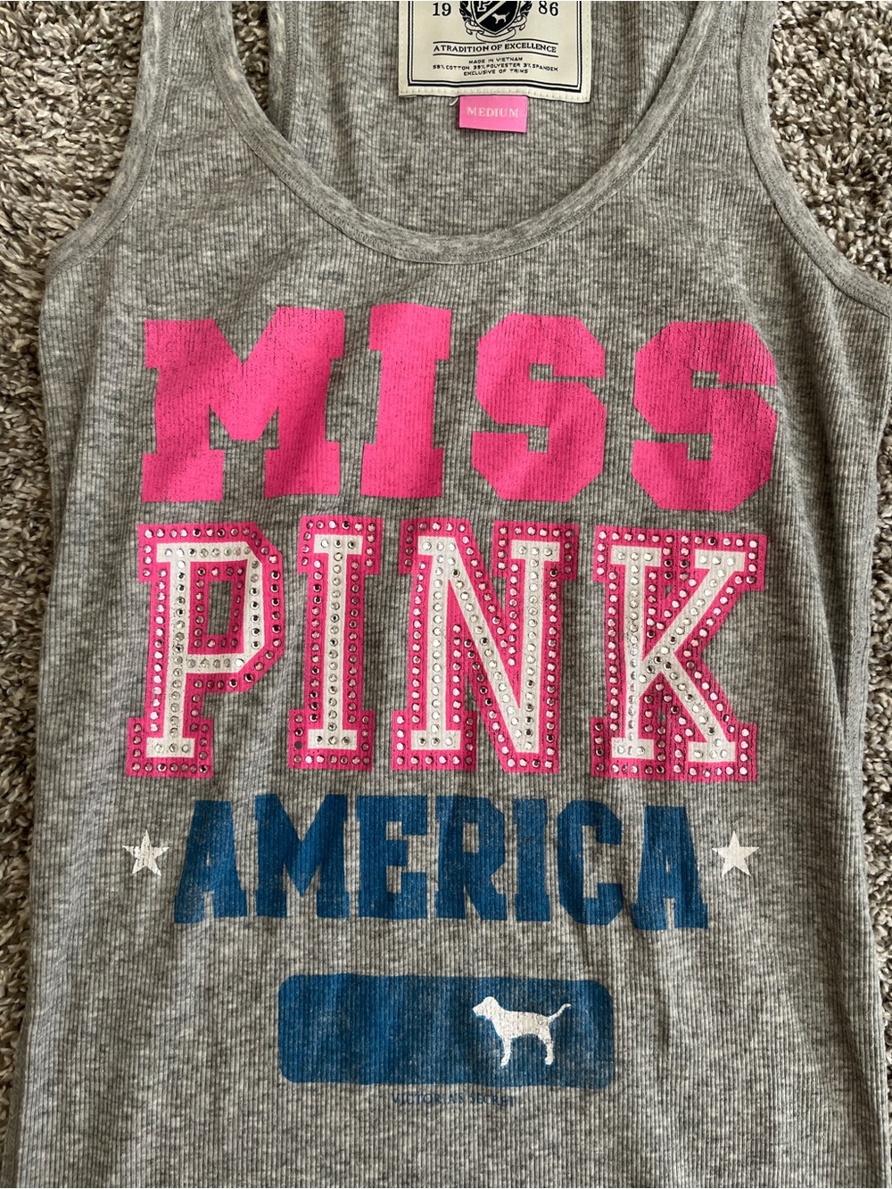 PINK Victoria’s Secret Gray Rhinestone Y2K Tank Top - Picture 3 of 4